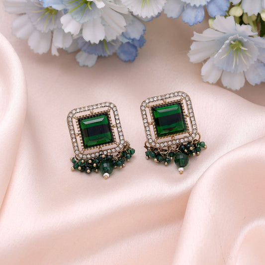 Green Color Kundan Earrings Featuring Premium Festive Designer Appeal