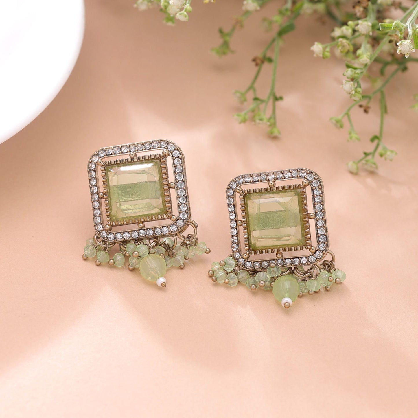 Lime Green Color Kundan Earrings Featuring Graceful Designer Traditional Appeal