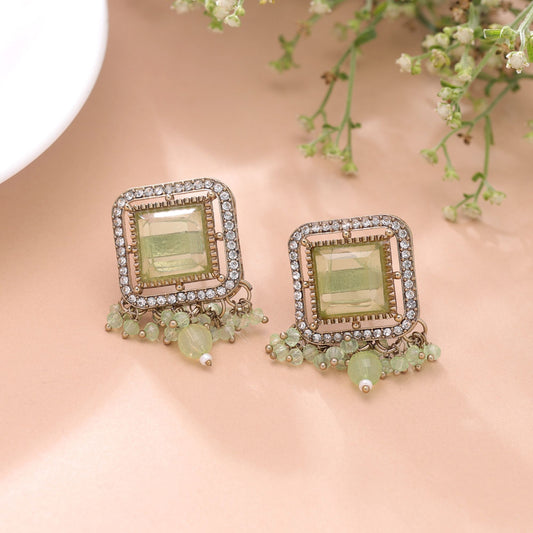 Lime Green Color Kundan Earrings Featuring Graceful Designer Traditional Appeal