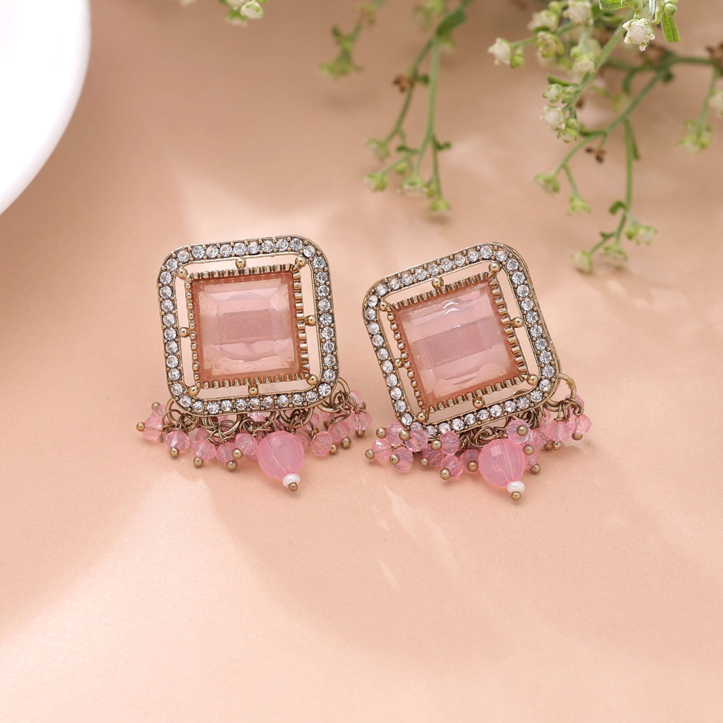 Light Pink Color Kundan Earrings Featuring Stylish Handmade Jewelry Appeal