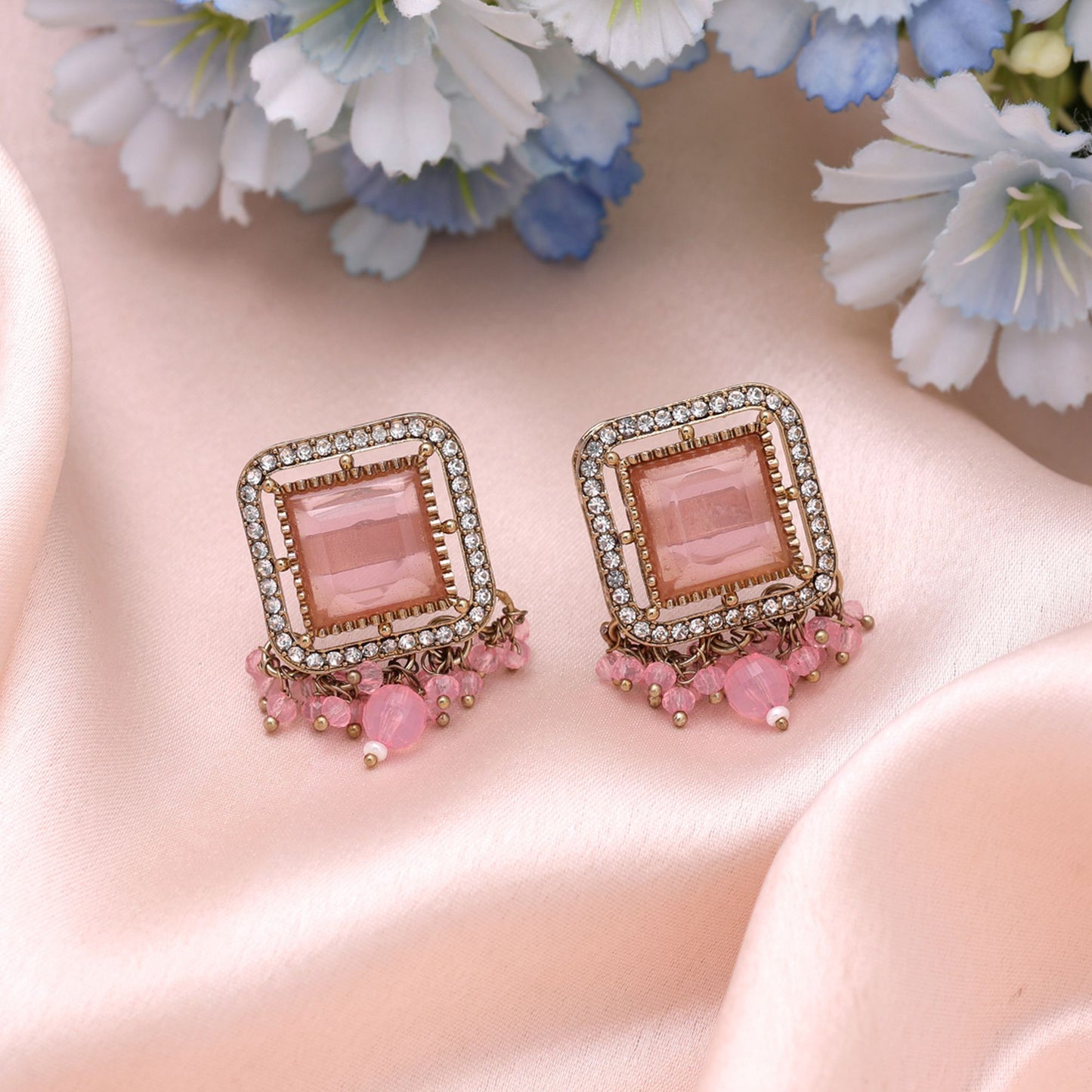 Light Pink Color Kundan Earrings Featuring Stylish Handmade Jewelry Appeal