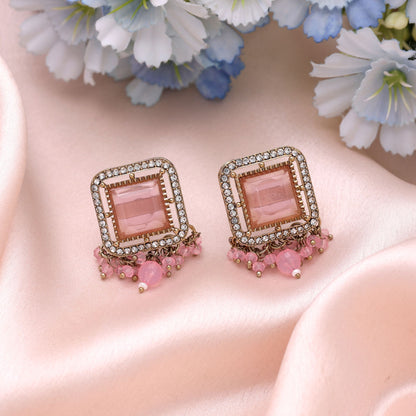 Light Pink Color Kundan Earrings Featuring Stylish Handmade Jewelry Appeal