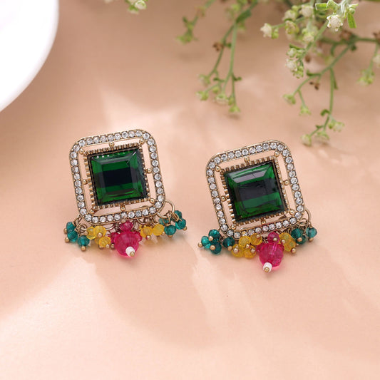 Multi Color Kundan Earrings Crafted for Elegant Traditional Fashion Wear