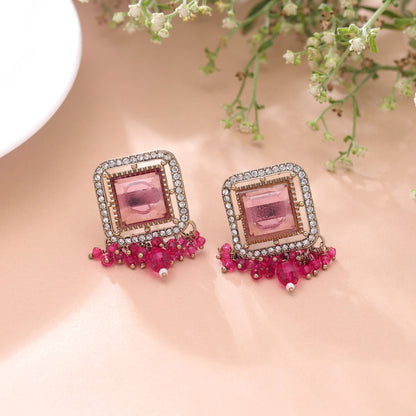 Pink Color Kundan Earrings Crafted for Beautiful Traditional Fashion Style