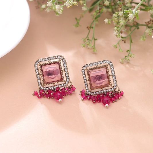 Pink Color Kundan Earrings Crafted for Beautiful Traditional Fashion Style