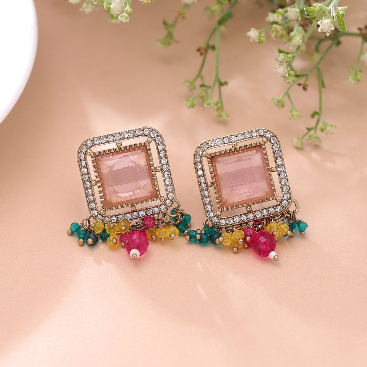 Pink & Rani Color Kundan Earrings Featuring Beautiful Ethnic Fashion Style