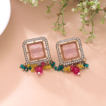 Pink & Rani Color Kundan Earrings Featuring Beautiful Ethnic Fashion Style