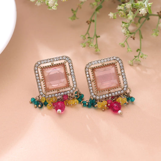 Pink & Rani Color Kundan Earrings Featuring Beautiful Ethnic Fashion Style