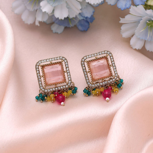 Pink & Rani Color Kundan Earrings Featuring Beautiful Ethnic Fashion Style
