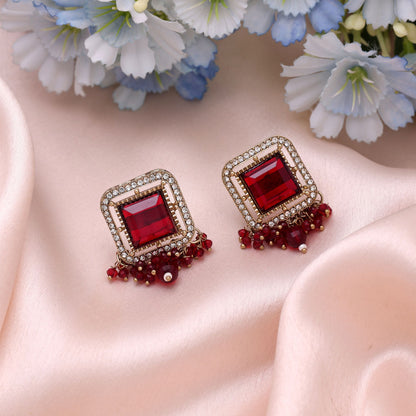 Red Color Kundan Earrings with Elegant Traditional Handmade Jewelry Style
