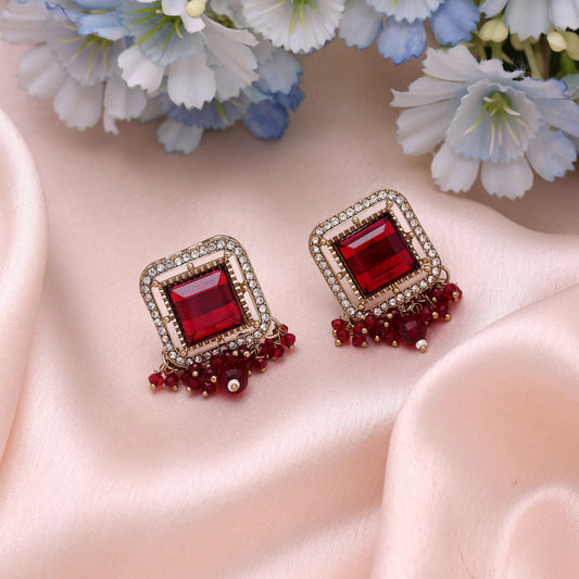 Red Color Kundan Earrings with Elegant Traditional Handmade Jewelry Style