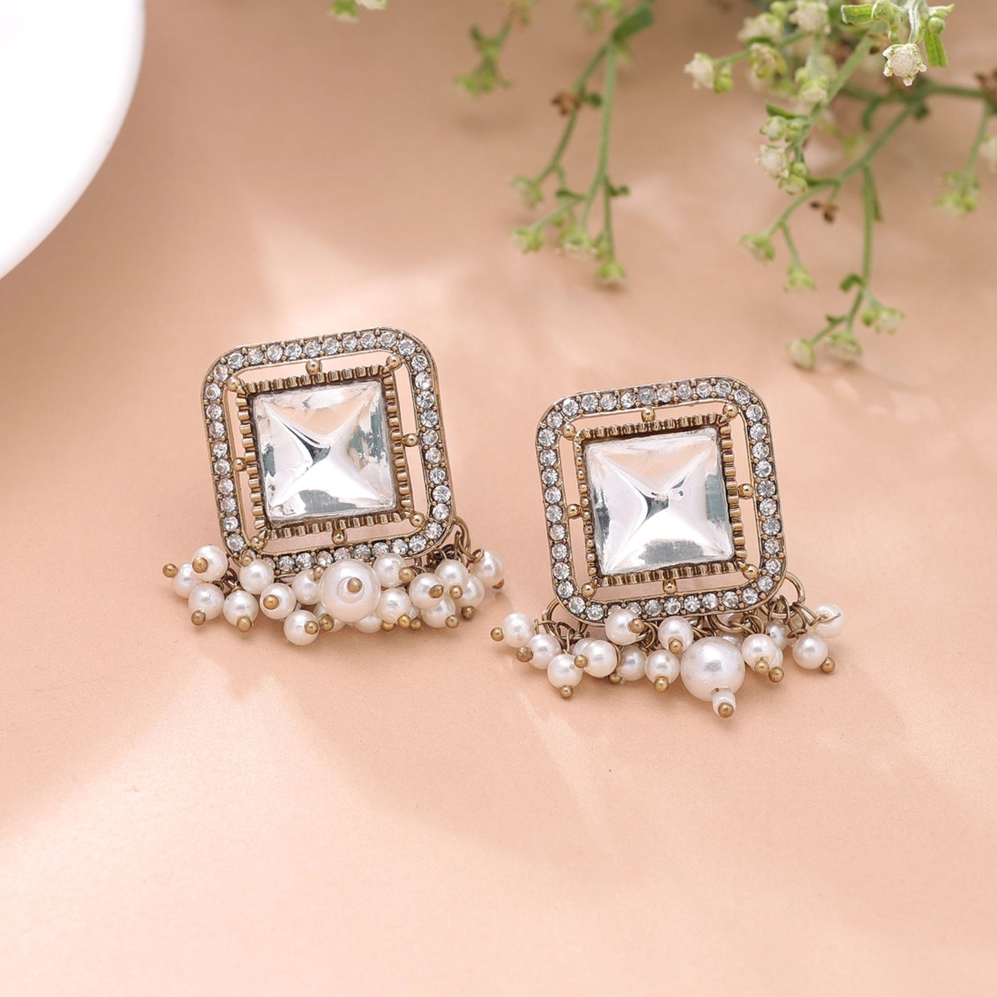 White Color Kundan Earrings Crafted with Royal Festive Jewelry Appeal