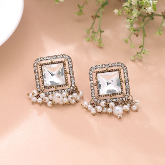 White Color Kundan Earrings Crafted with Royal Festive Jewelry Appeal
