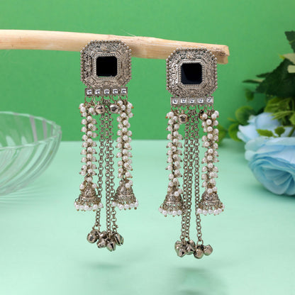 Black Color Kashmiri Kundan Earrings Crafted with Stylish Ethnic Designer Finish