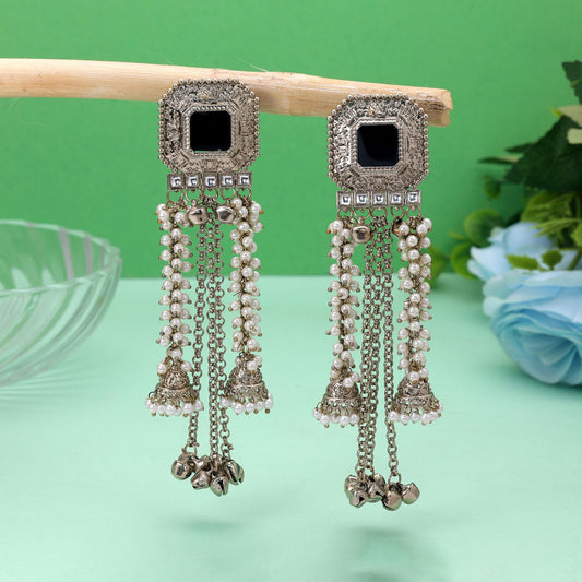 Black Color Kashmiri Kundan Earrings Crafted with Stylish Ethnic Designer Finish