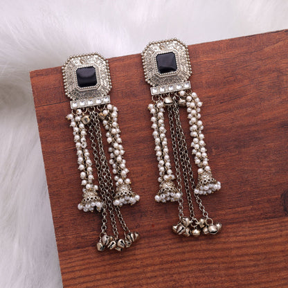 Black Color Kashmiri Kundan Earrings Crafted with Stylish Ethnic Designer Finish