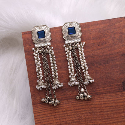 Blue Color Kashmiri Kundan Earrings Featuring Beautiful Handmade Jewelry Appeal