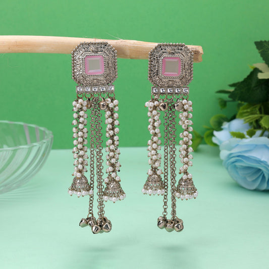 Light Pink Color Kashmiri Kundan Earrings with Premium Traditional Jewelry Finish