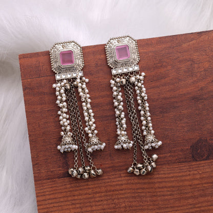 Light Pink Color Kashmiri Kundan Earrings with Premium Traditional Jewelry Finish