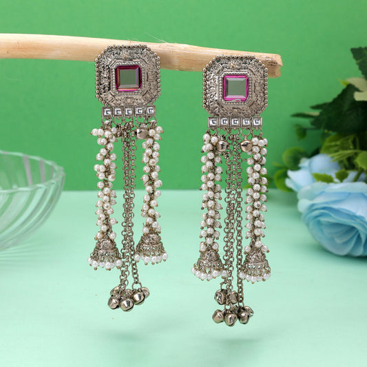 Pinkish Purple Color Kashmiri Kundan Earrings with Elegant Designer Fashion Style
