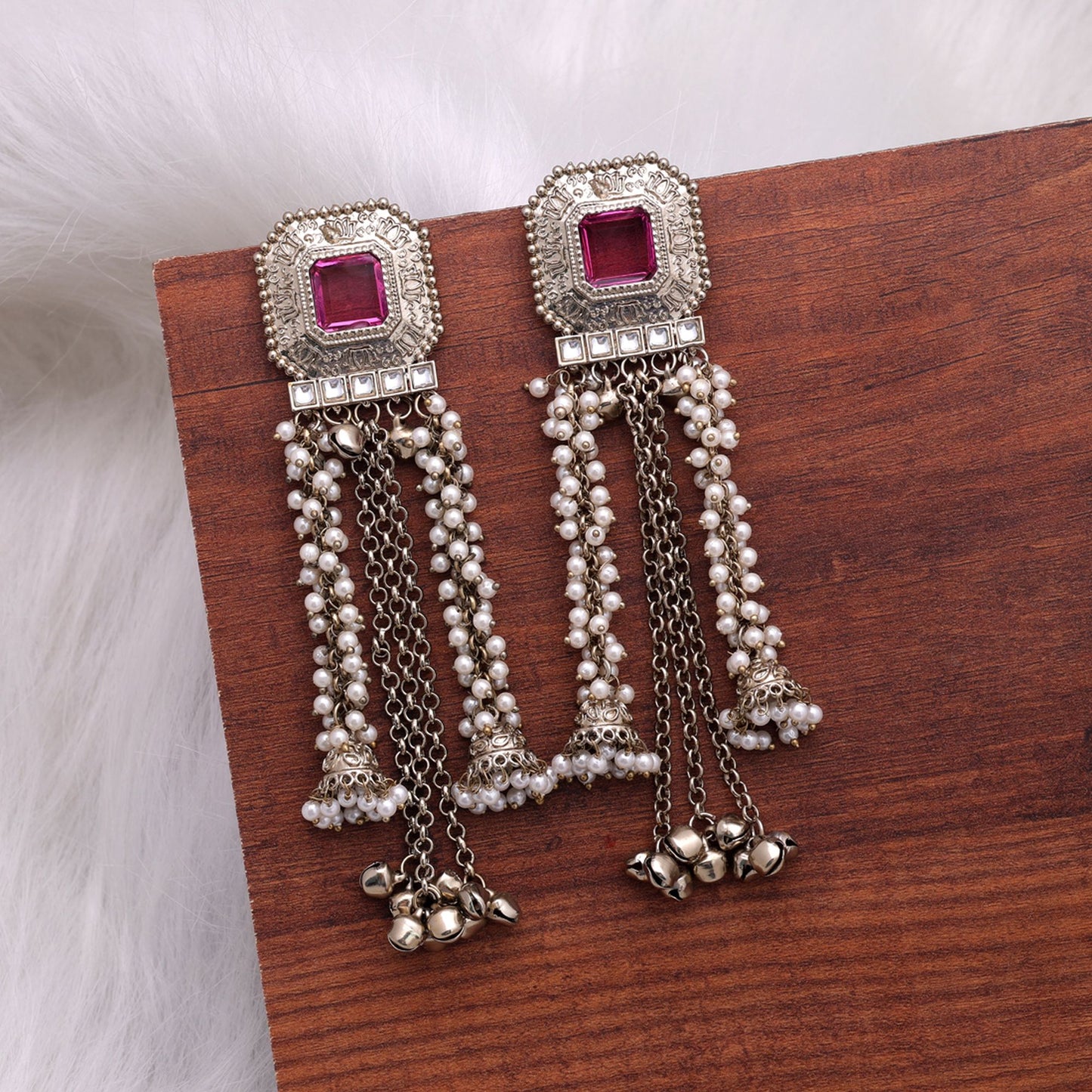 Pinkish Purple Color Kashmiri Kundan Earrings with Elegant Designer Fashion Style
