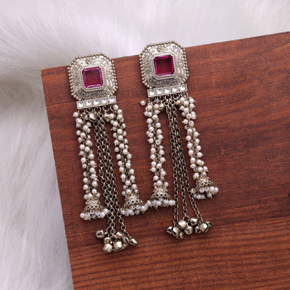 Pinkish Purple Color Kashmiri Kundan Earrings with Elegant Designer Fashion Style