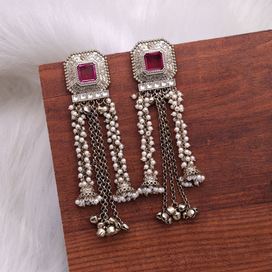 Pinkish Purple Color Kashmiri Kundan Earrings with Elegant Designer Fashion Style