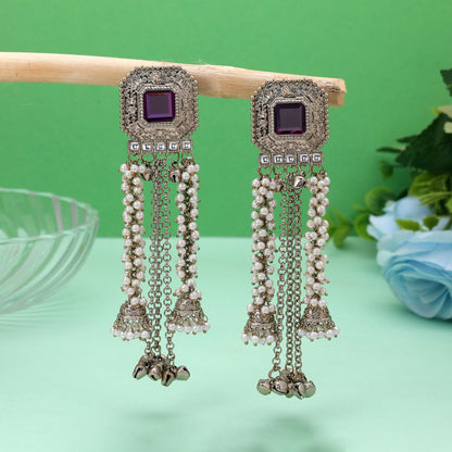 Purple Color Kashmiri Kundan Earrings Crafted for Royal Ethnic Fashion Look
