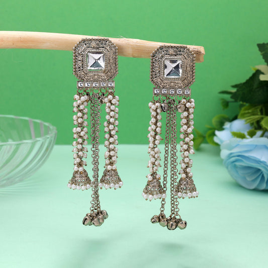 White Color Kashmiri Kundan Earrings with Elegant Traditional Fashion Appeal