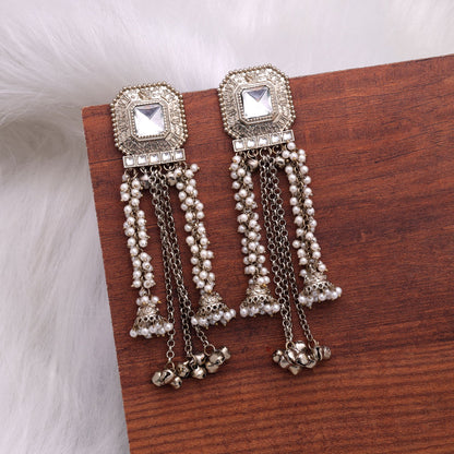 White Color Kashmiri Kundan Earrings with Elegant Traditional Fashion Appeal