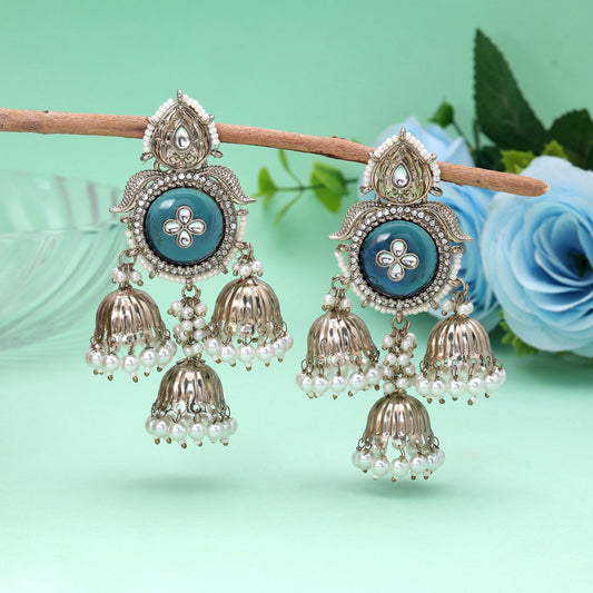 Blue Color Kundan Earrings Featuring Elegant Festive Jewelry Collection Style