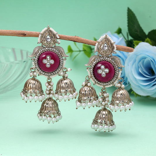 Imperial Purple Color Kundan Earrings Featuring Royal Designer Fashion Style