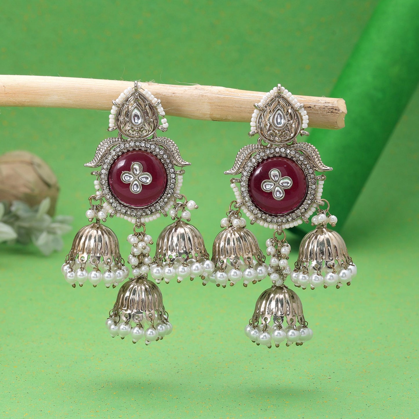 Imperial Purple Color Kundan Earrings Featuring Royal Designer Fashion Style
