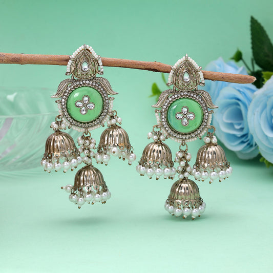 Light Green Color Kundan Earrings with Elegant Handmade Jewelry Design