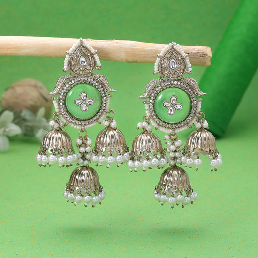 Light Green Color Kundan Earrings with Elegant Handmade Jewelry Design
