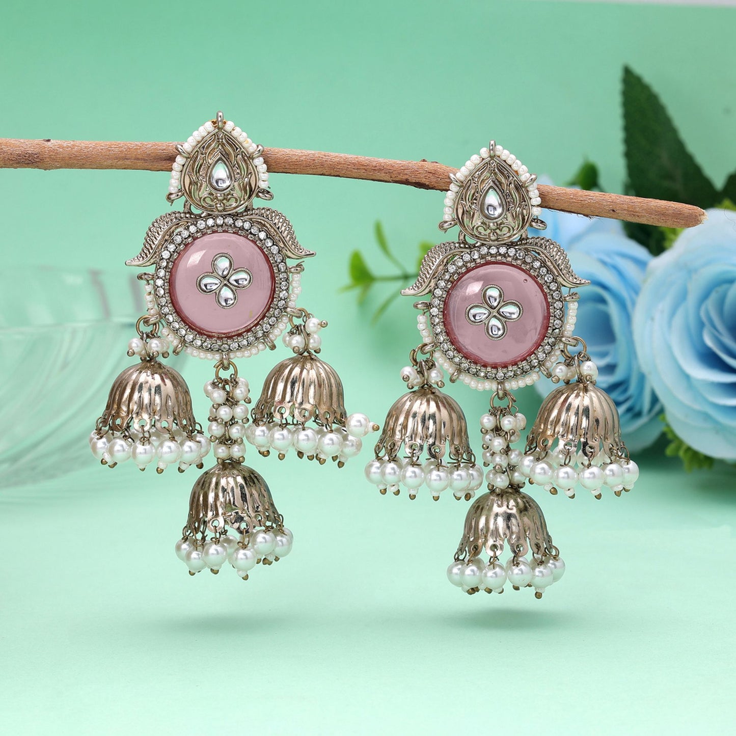 Light Pink Color Kundan Earrings Featuring Graceful Ethnic Fashion Style