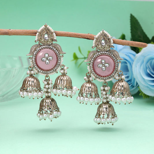 Light Pink Color Kundan Earrings Featuring Graceful Ethnic Fashion Style