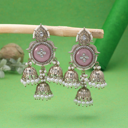Light Pink Color Kundan Earrings Featuring Graceful Ethnic Fashion Style