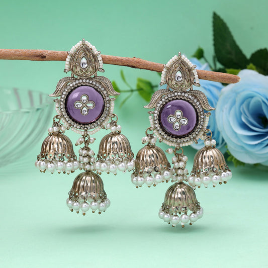 Light Purple Color Kundan Earrings with Beautiful Ethnic Jewelry Finish