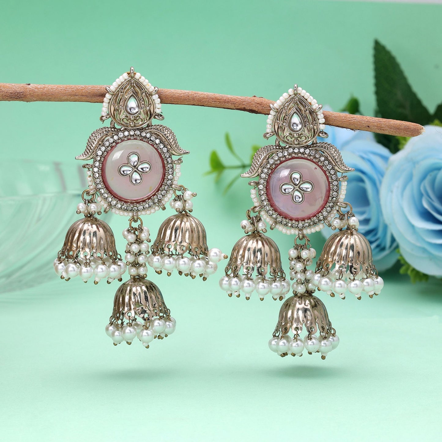 Mauve Color Kundan Earrings with Elegant Handmade Traditional Jewelry Appeal