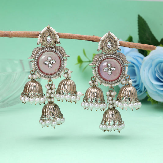 Mauve Color Kundan Earrings with Elegant Handmade Traditional Jewelry Appeal