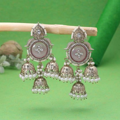 Mauve Color Kundan Earrings with Elegant Handmade Traditional Jewelry Appeal
