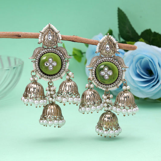Olive Green Color Kundan Earrings Crafted with Premium Traditional Appeal
