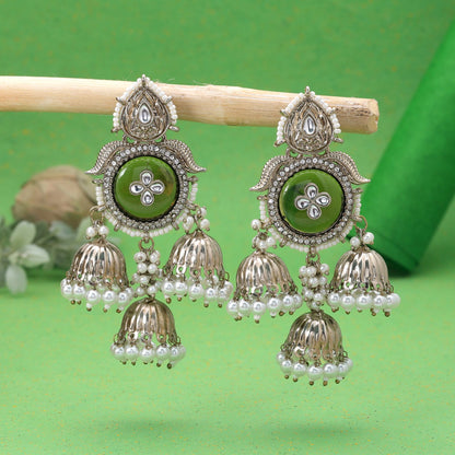 Olive Green Color Kundan Earrings Crafted with Premium Traditional Appeal