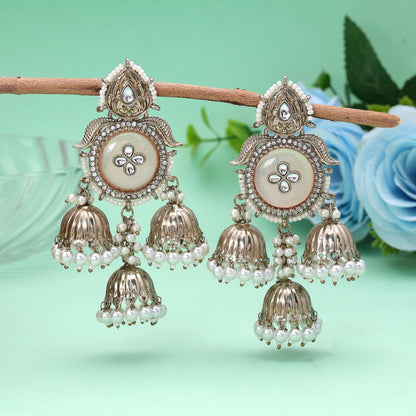 Peach Color Kundan Earrings Crafted with Beautiful Traditional Designer Appeal