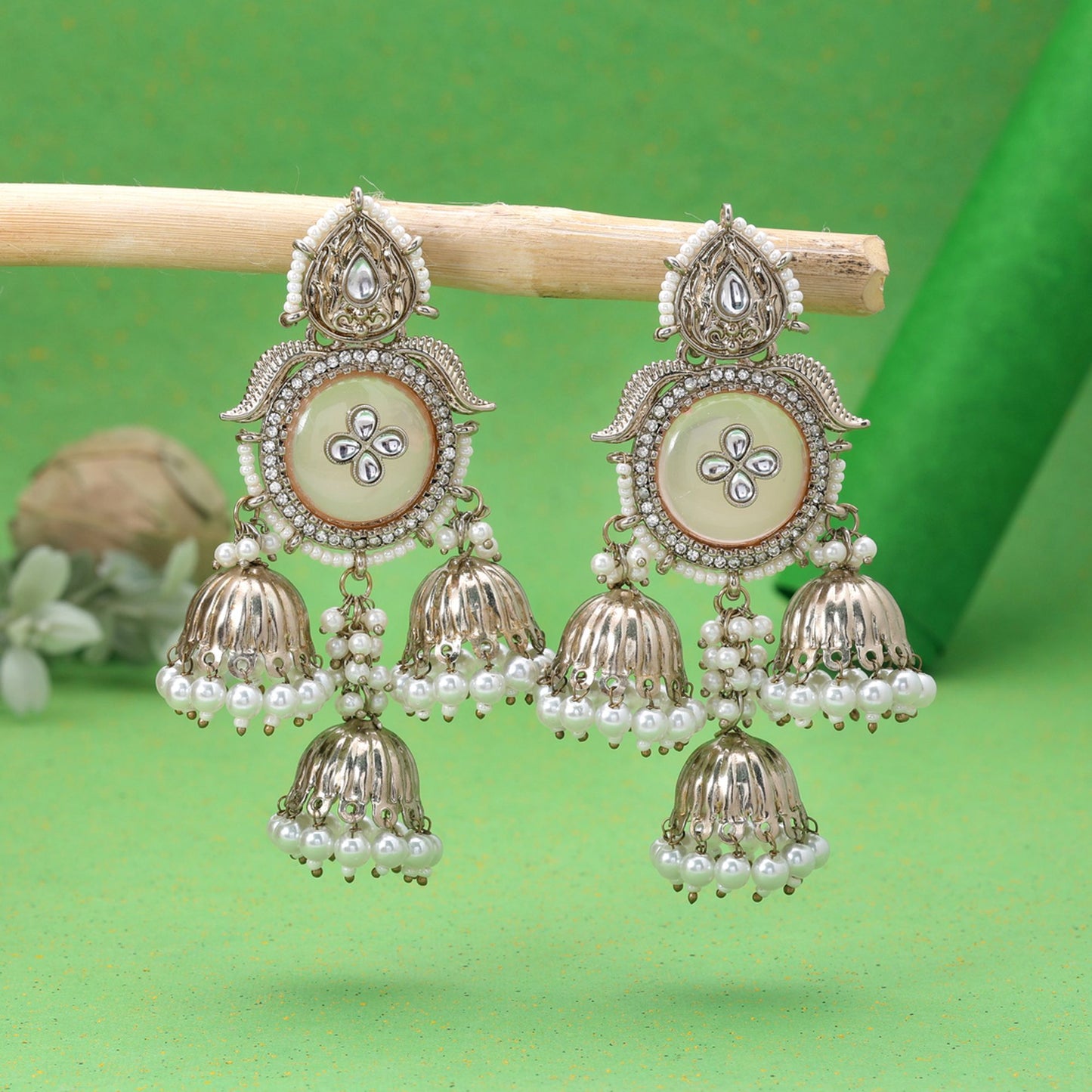 Peach Color Kundan Earrings Crafted with Beautiful Traditional Designer Appeal