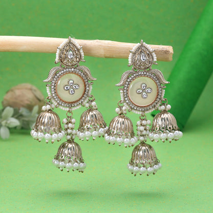 Peach Color Kundan Earrings Crafted with Beautiful Traditional Designer Appeal
