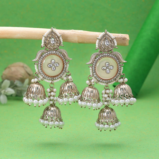 Peach Color Kundan Earrings Crafted with Beautiful Traditional Designer Appeal