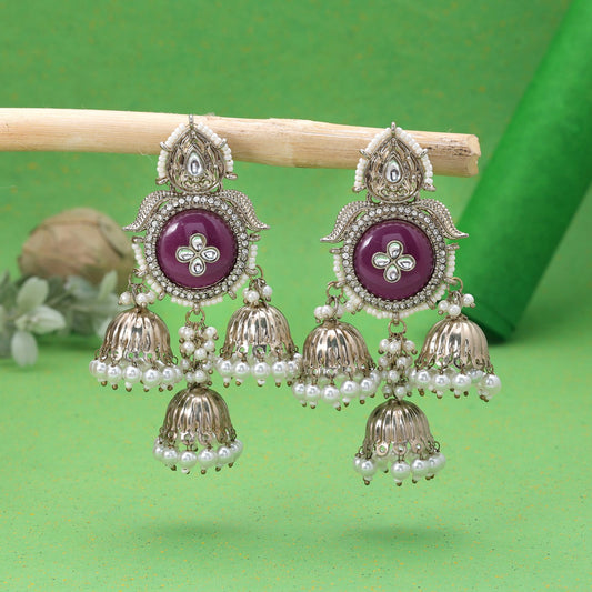 Purple Color Kundan Earrings Crafted for Stylish Festive Fashion Look