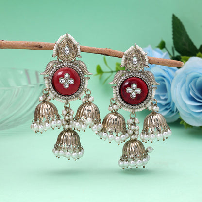 Red Color Kundan Earrings Featuring Premium Traditional Designer Appeal